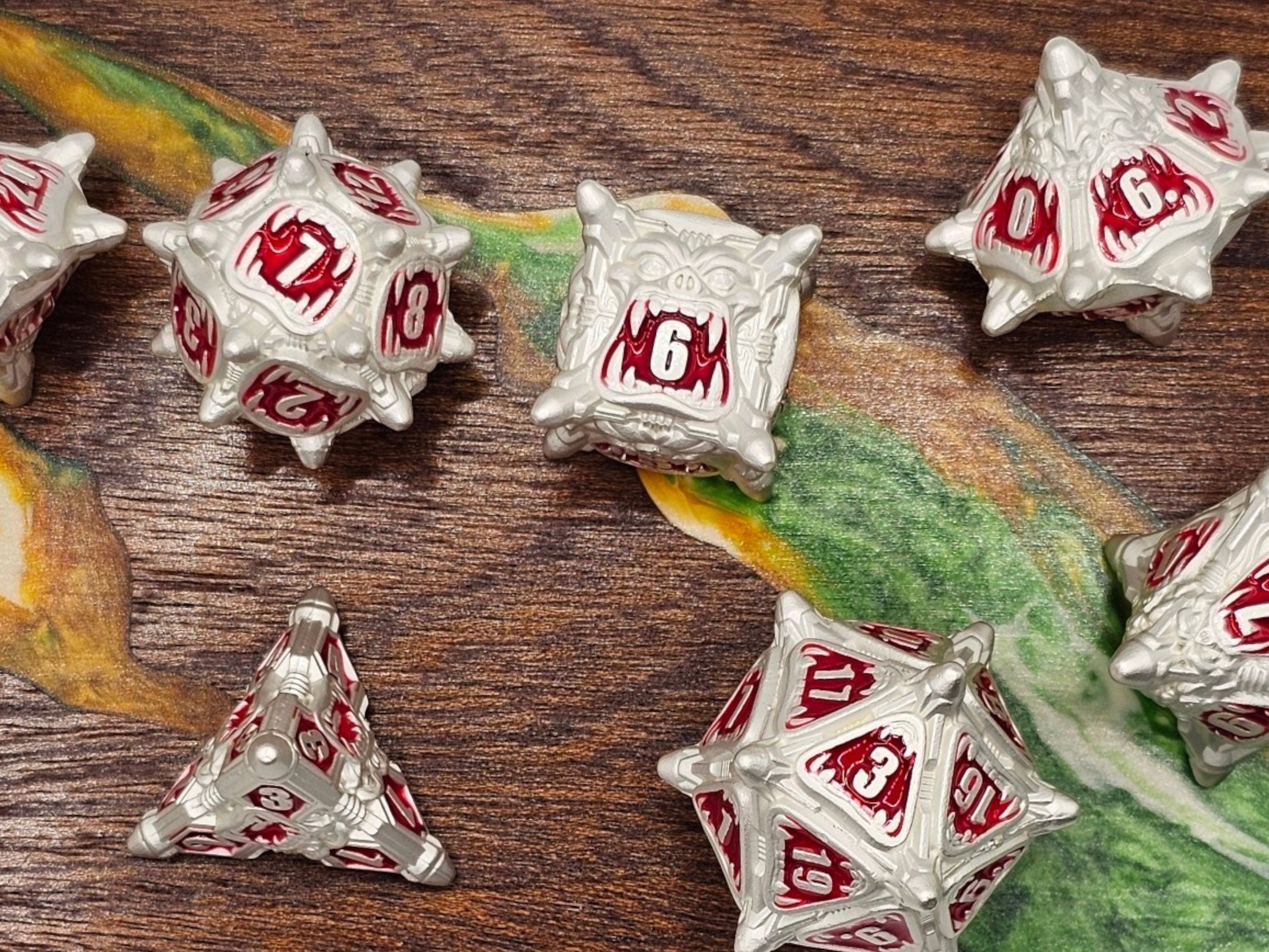 Oni Metal Dice Set – 7-Piece Demon-Inspired RPG Dice