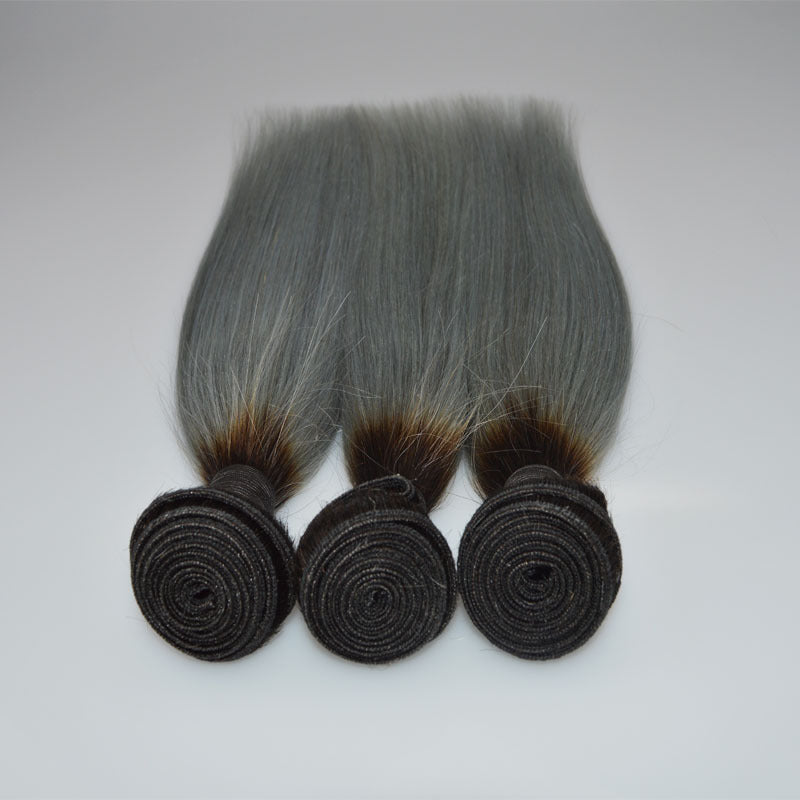 Straight Brazilian Human Hair Wig in Silver Grey