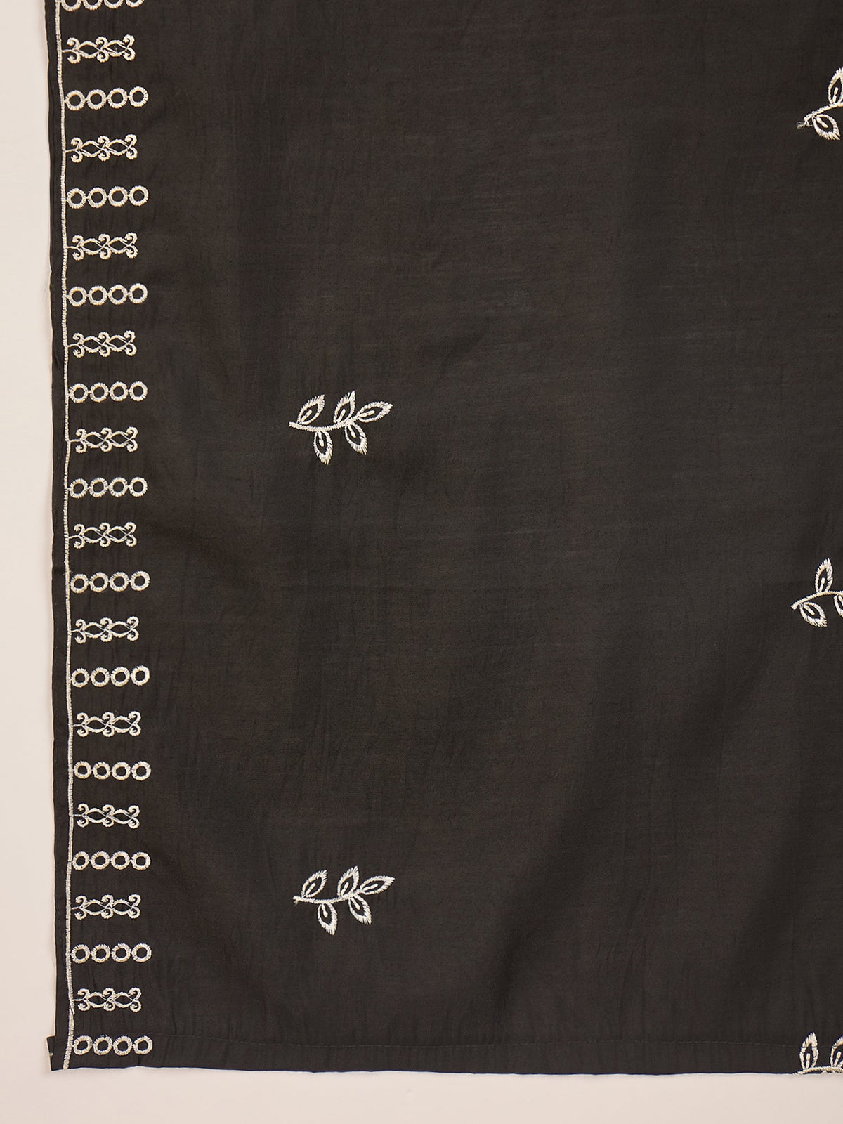 Black Silk Embroidered Kurta Set with Intricate Neckline Detail