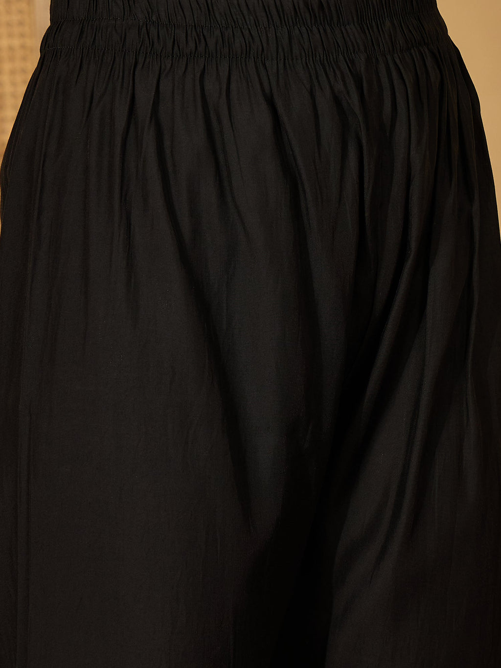 Black Silk Embroidered Kurta Set with Intricate Neckline Detail