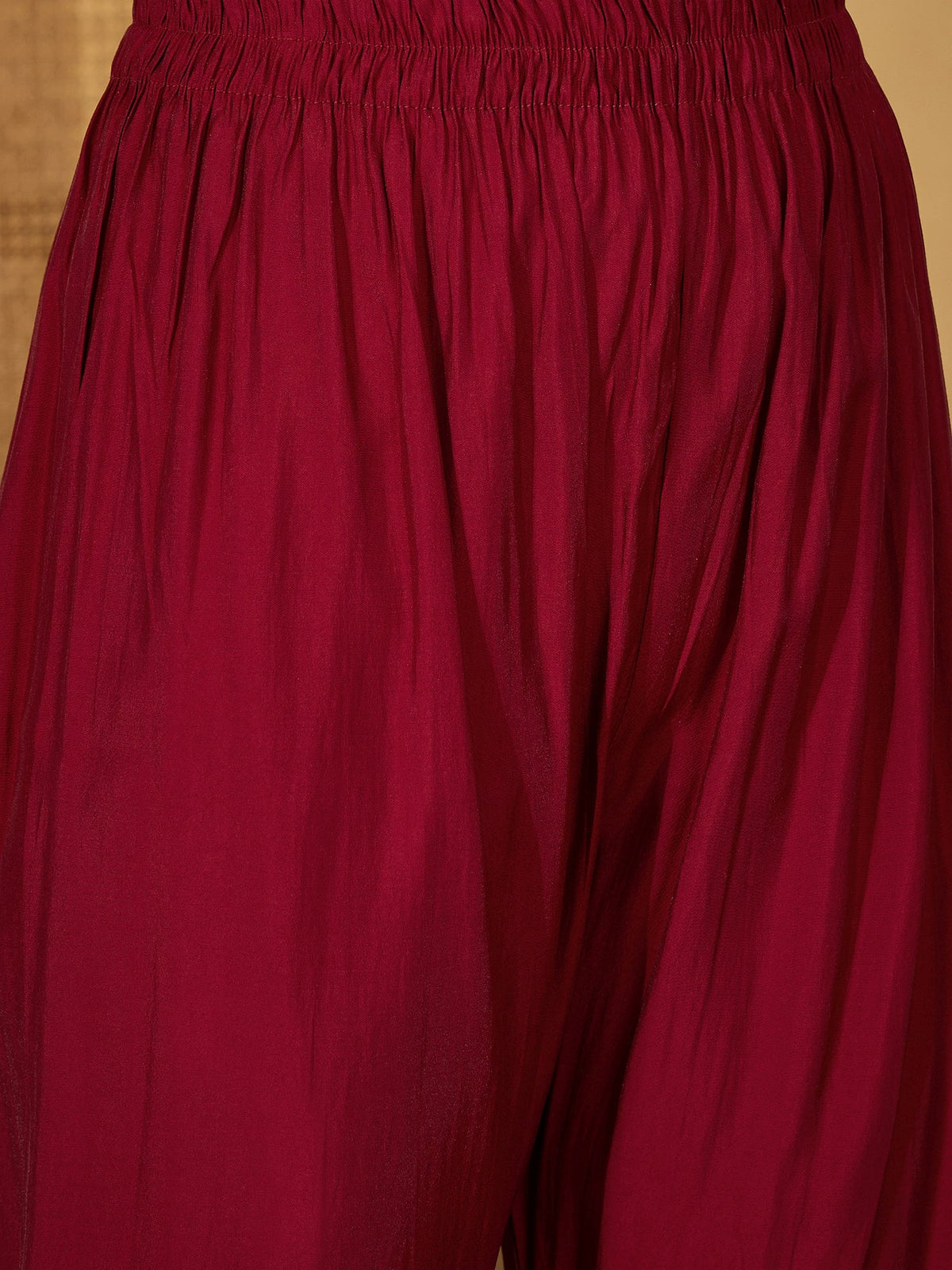 Maroon Silk Embroidered Readymade Kurta Set for Women