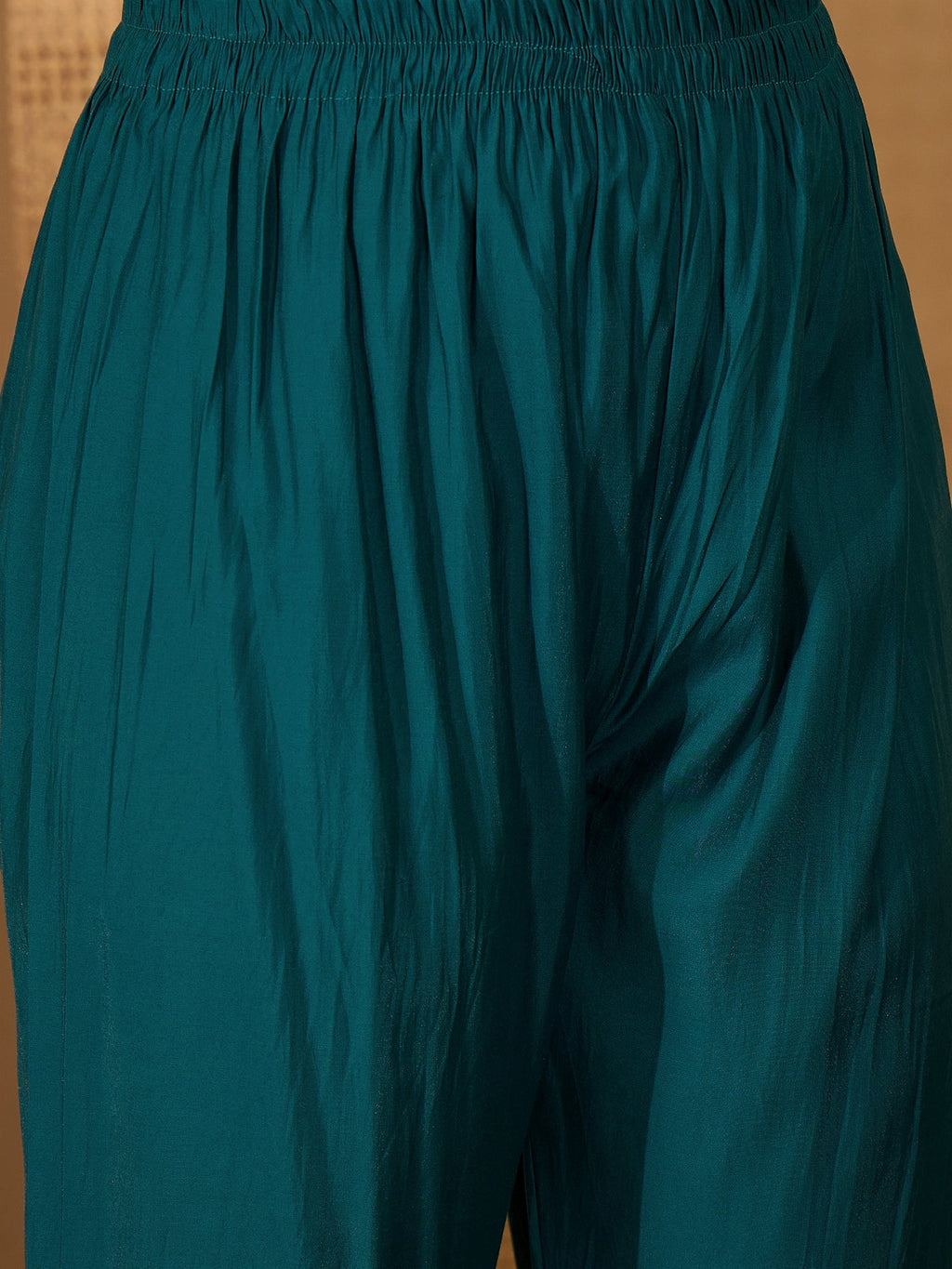 Teal Silk Embroidered Kurta Set with Elegant Neckline Detail