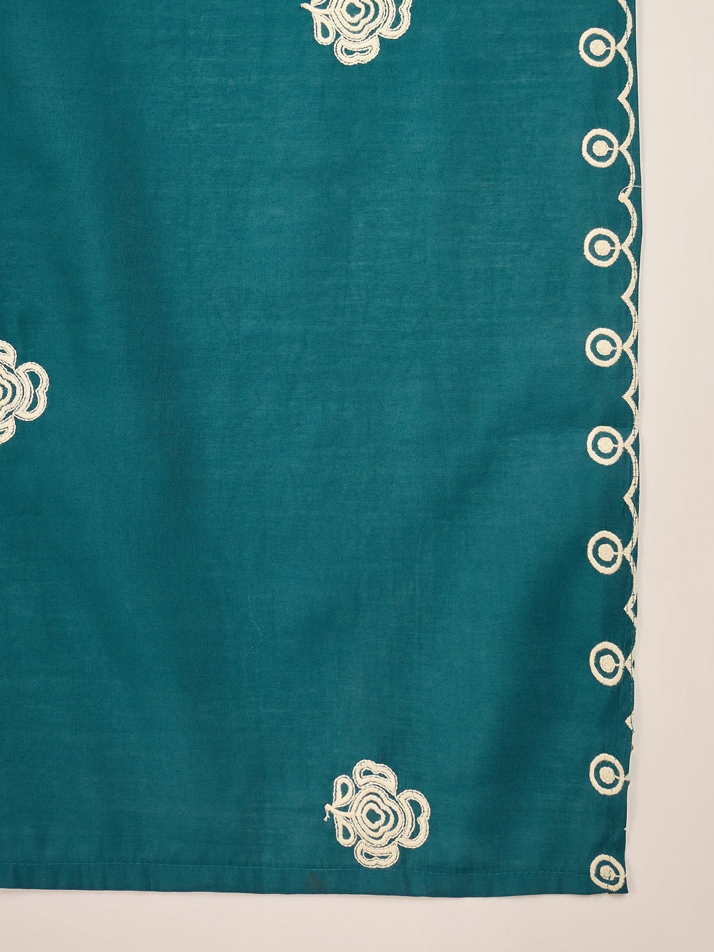 Teal Silk Embroidered Kurta Set with Elegant Neckline Detail
