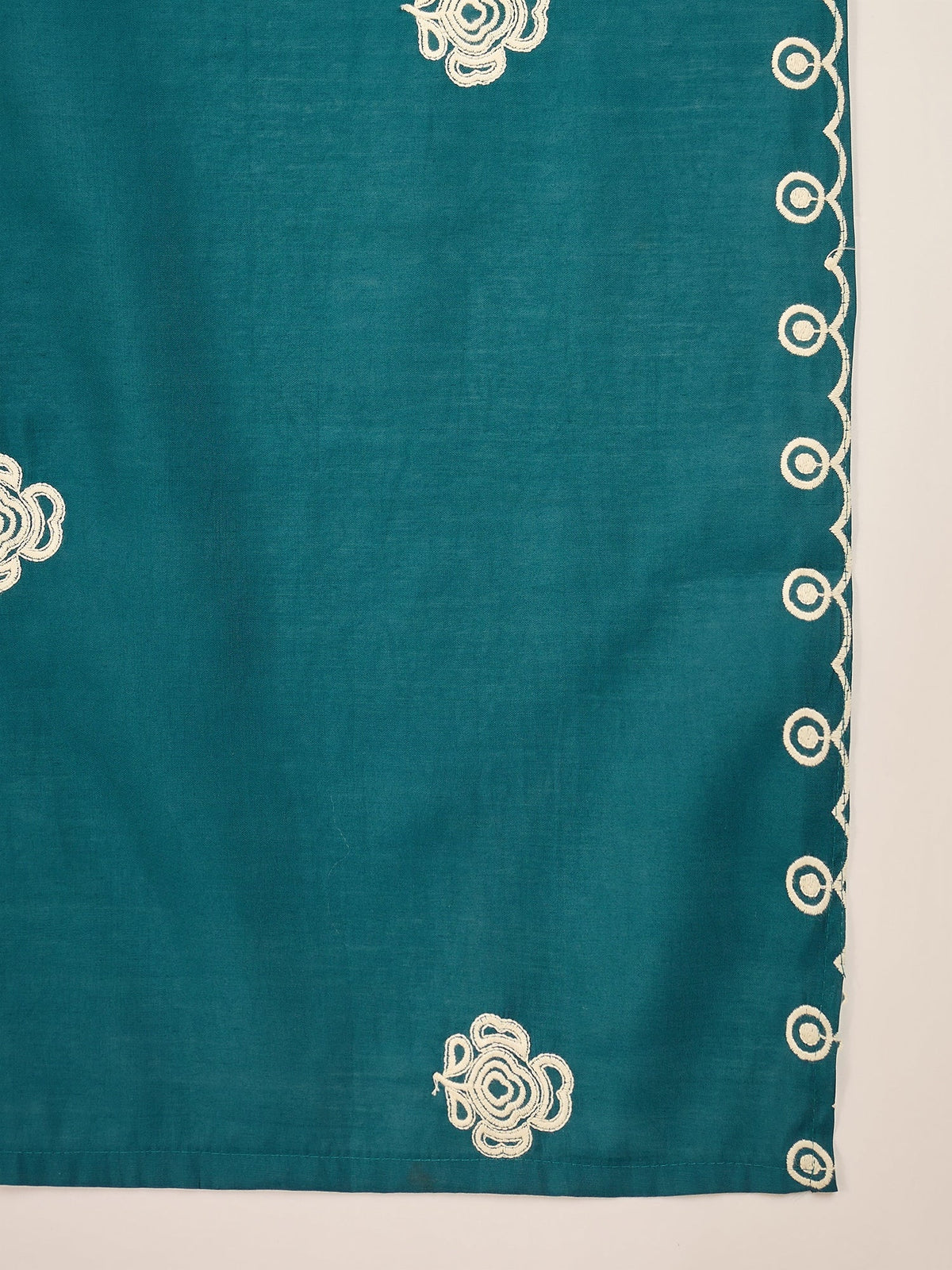 Teal Silk Embroidered Kurta Set with Elegant Neckline Detail