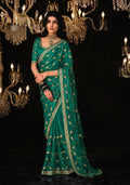 Dark Green tissue silk saree with exquisite gold zari embroidery for formal events