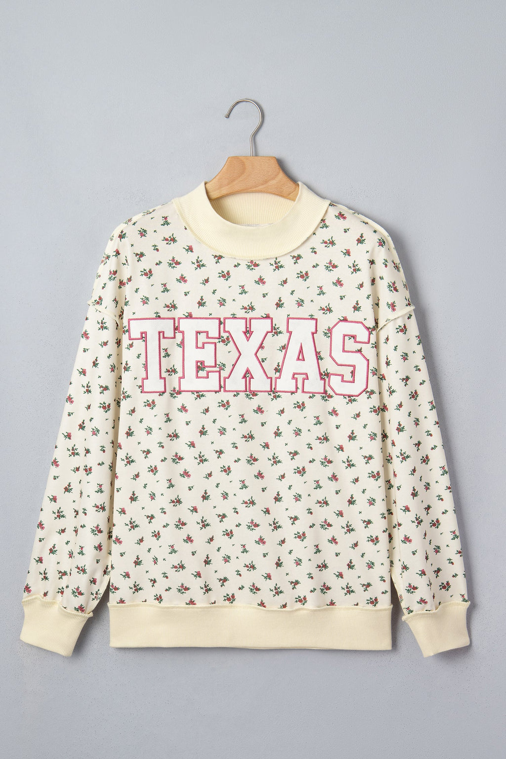 Plus Size TEXAS Embroidered Floral Mock Neck Sweatshirt