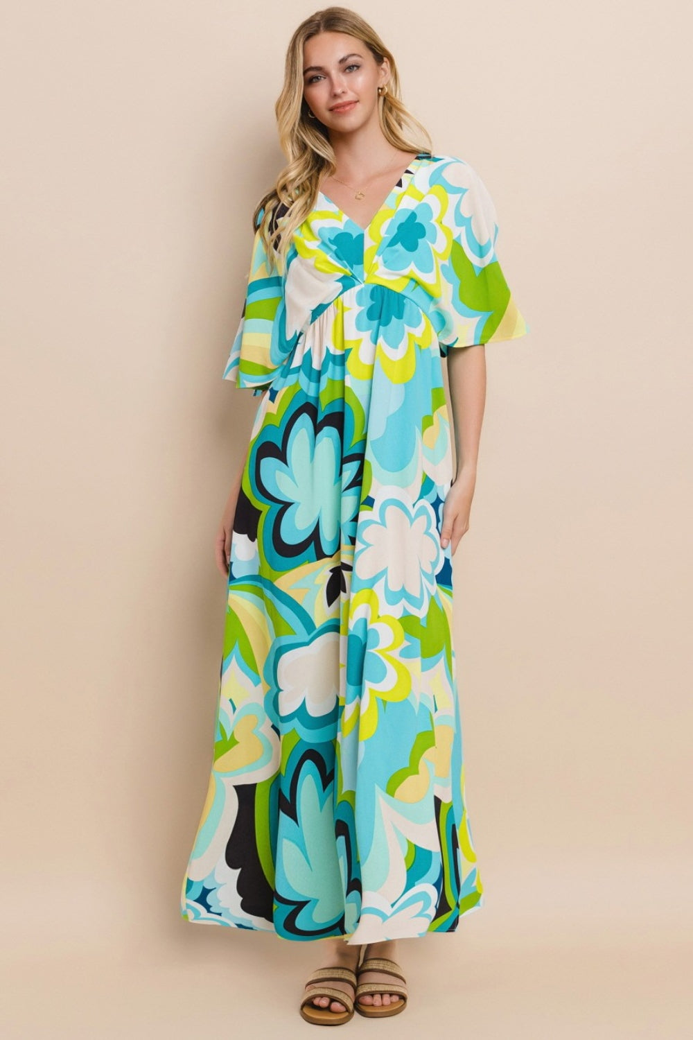 Vibrant floral print slit maxi dress for summer