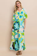 Vibrant floral print slit maxi dress for summer
