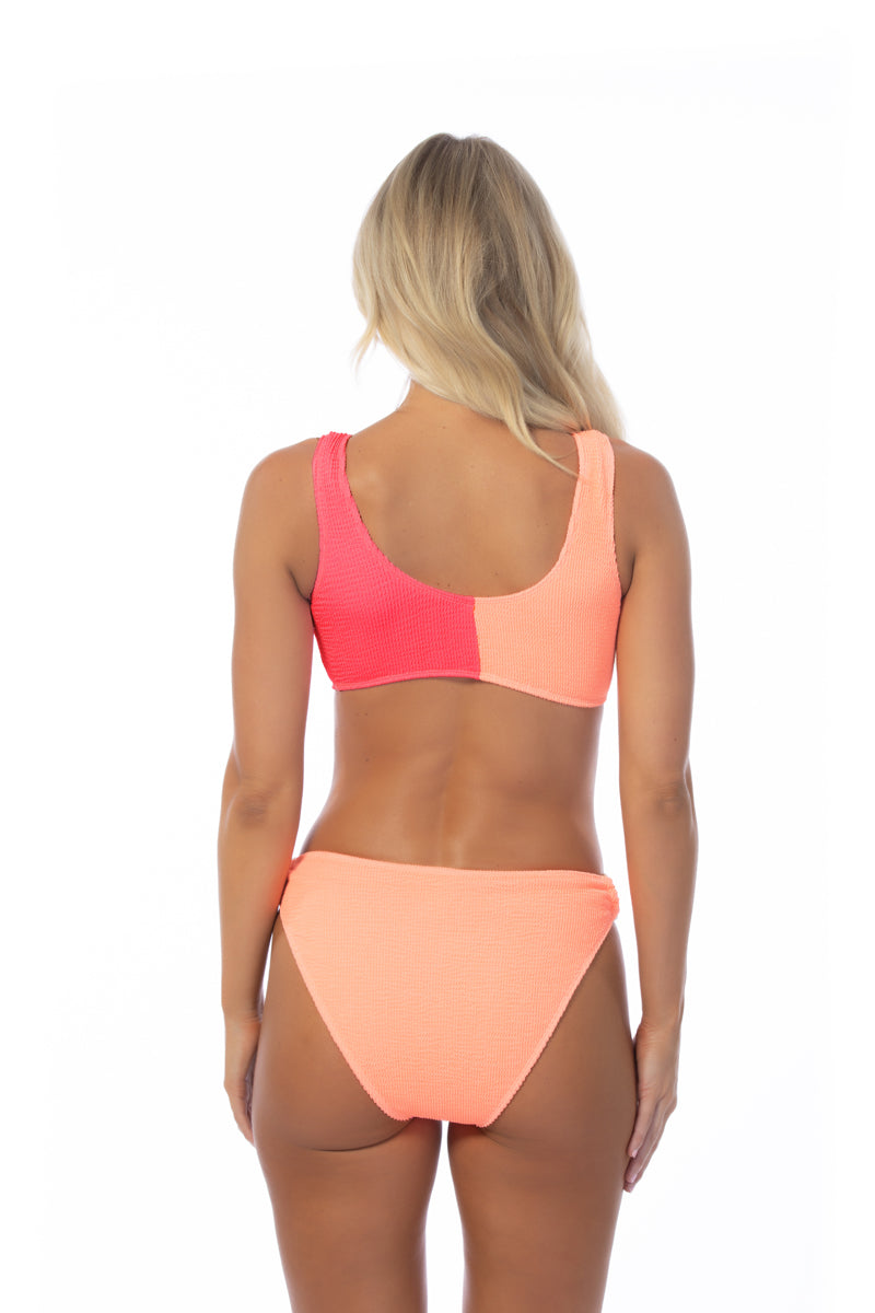 Neon Orange & Hot Pink Textured Two Tone Ring Accent Bikini Set