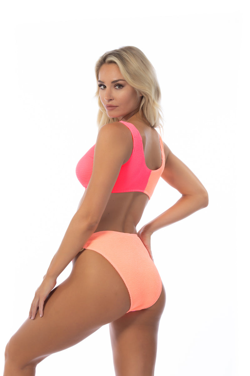 Neon Orange & Hot Pink Textured Two Tone Ring Accent Bikini Set