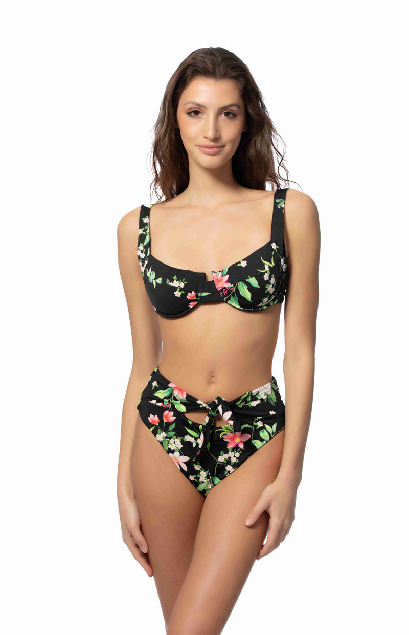 Floral Underwire Tie Waist Bikini Set with Cut-Out