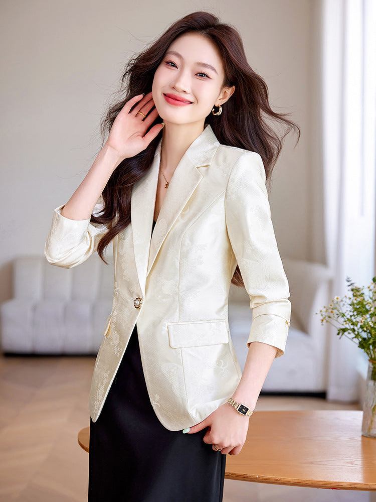 Women's Elegant Slim-Fit Satin Suit Blazer – Pocket Detail Long Sleeve