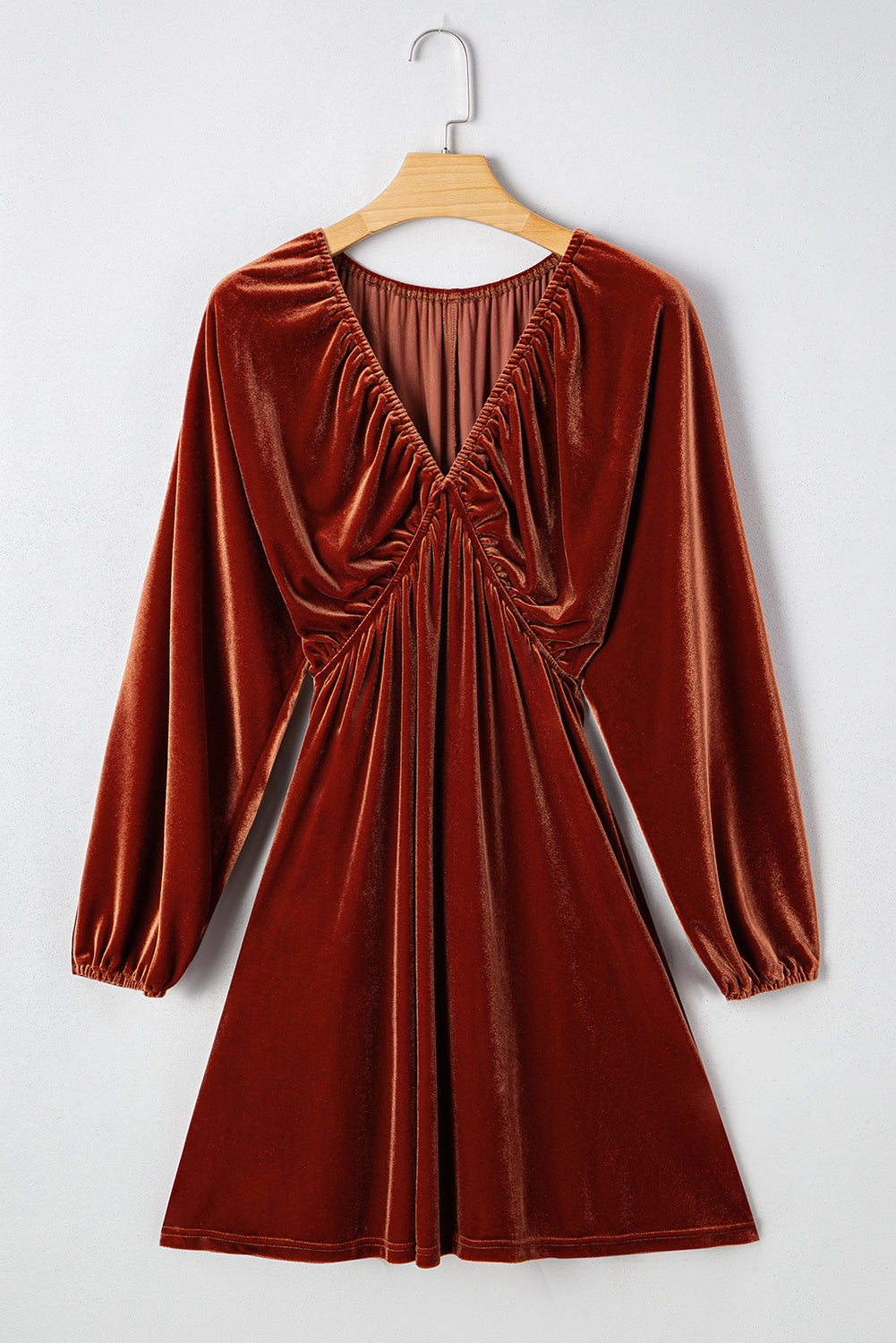 Velvet Elastic V-Neck Puff Sleeve Mini Dress