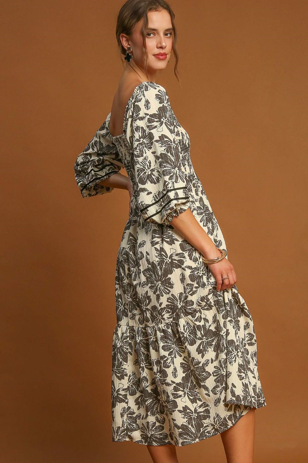 Floral Print V-Neck Ruffle Hem Mini Dress