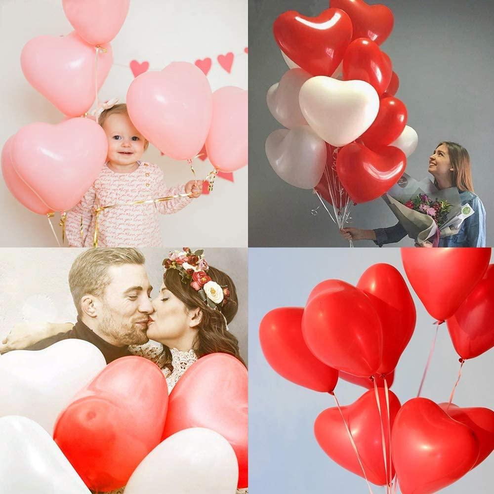 100-Piece Modern Red and Pink Heart Balloons for Parties