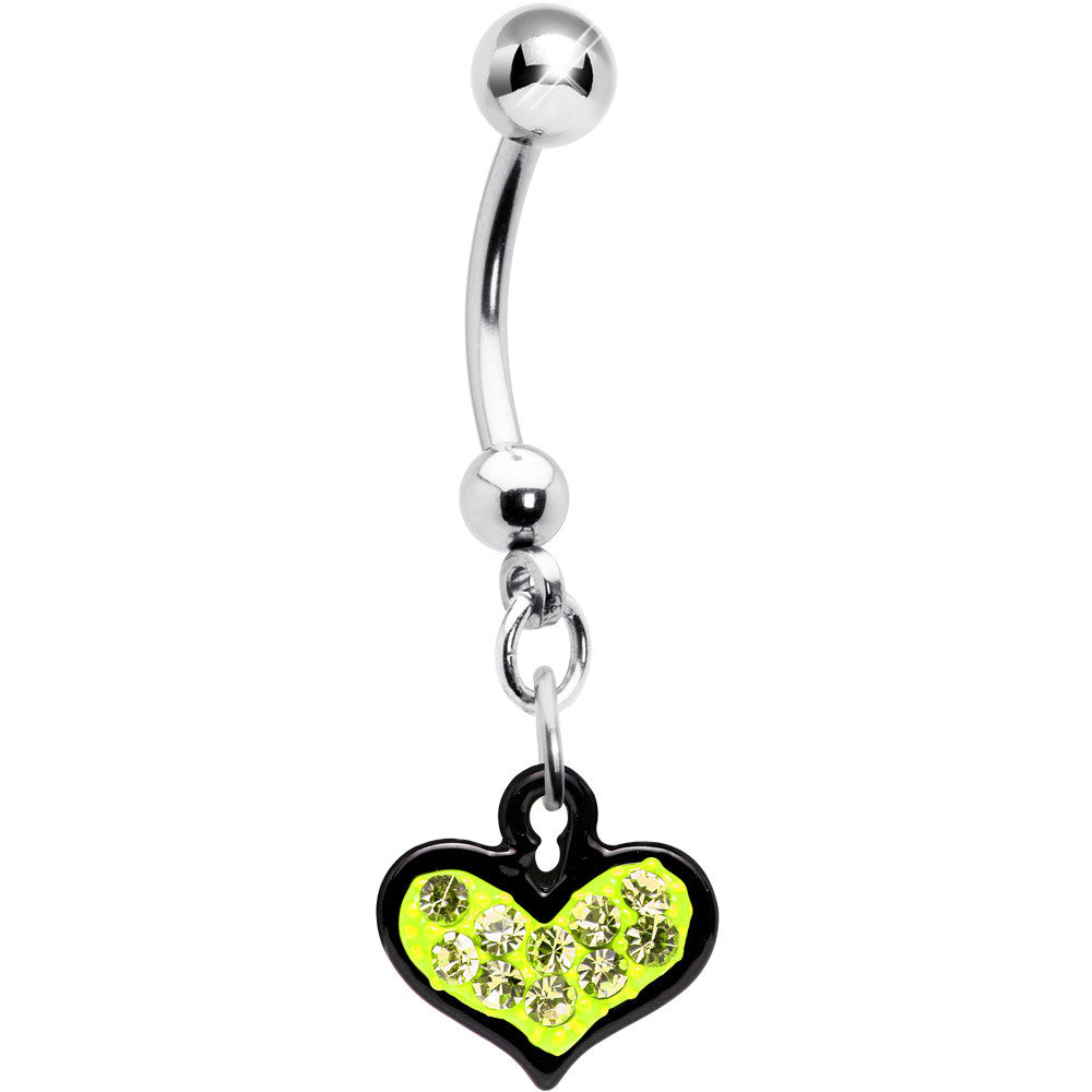 Yellow Gem Black Framed Keyhole Heart Dangle Belly Ring on a white background