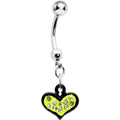 Yellow Gem Black Framed Keyhole Heart Dangle Belly Ring on a white background