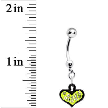 Yellow Gem Black Framed Heart Dangle Belly Button Ring - Image 2
