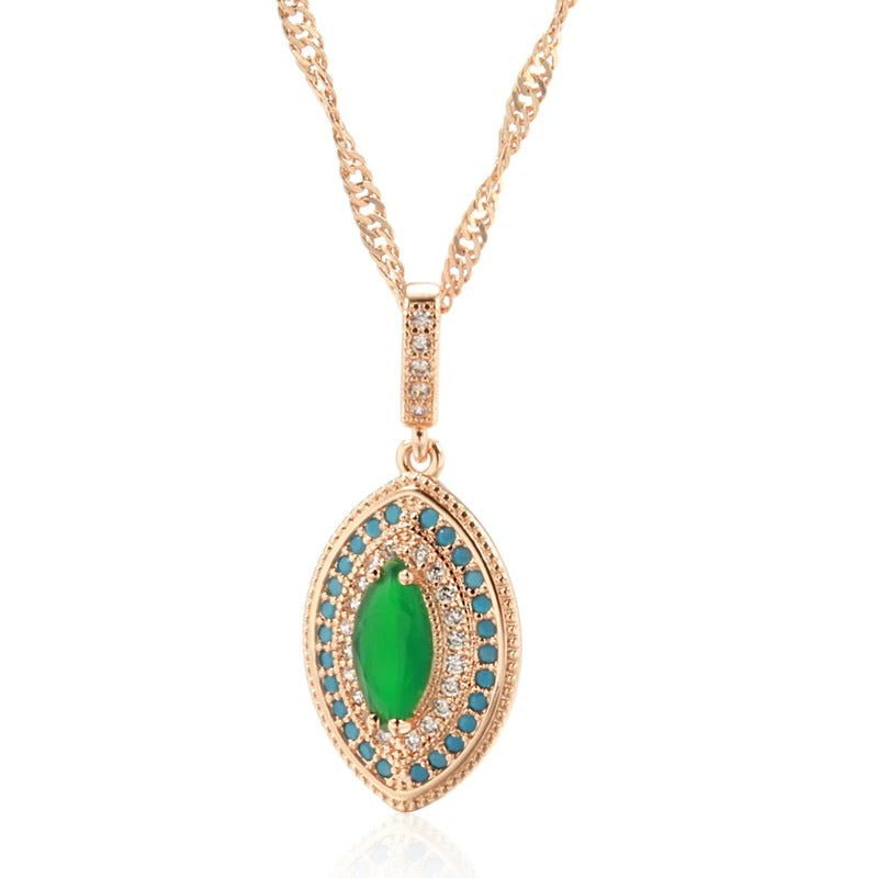 Vintage Botanical Emerald-Zircon Earrings and Ring Jewelry Set