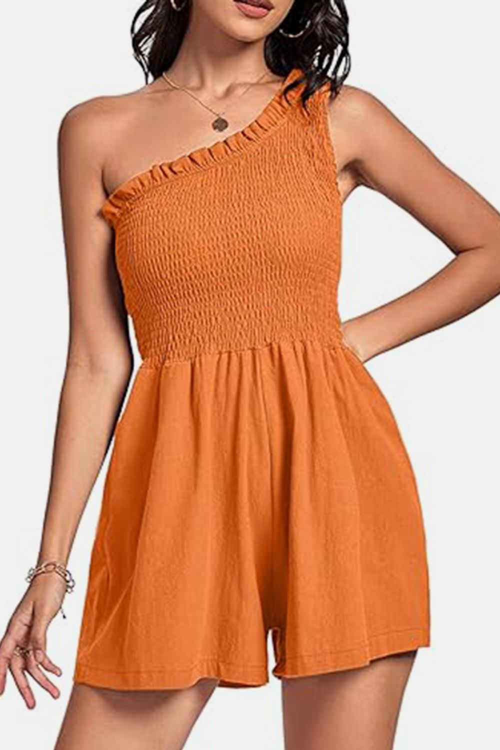 Smocked Single Shoulder Rayon Romper | Chic One-Piece