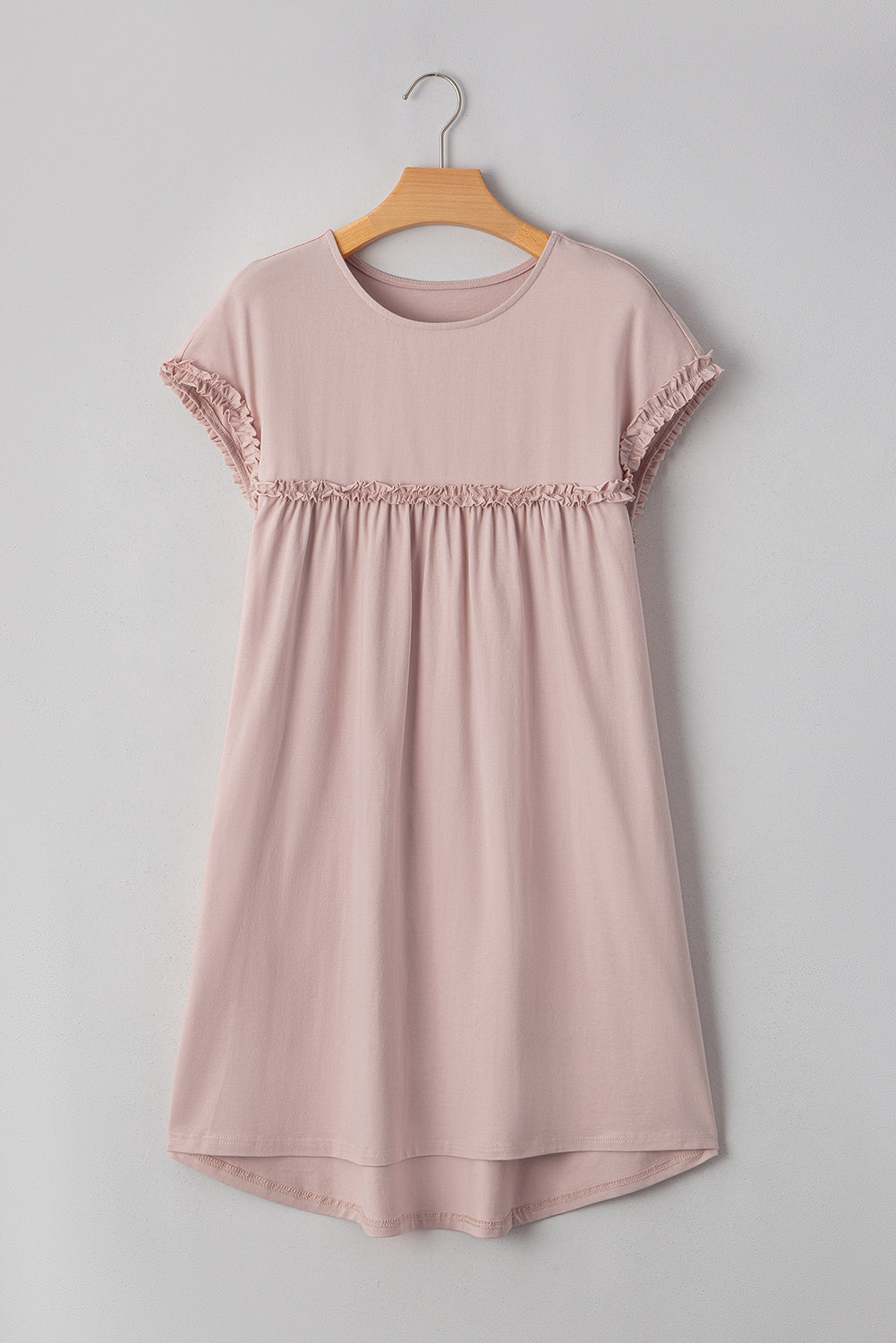 Frilled Trim Crew-Neck Loose Fit Mini Dress