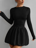 Women's Long Sleeve Mini Dress Solid Color Casual Fit - Image 5