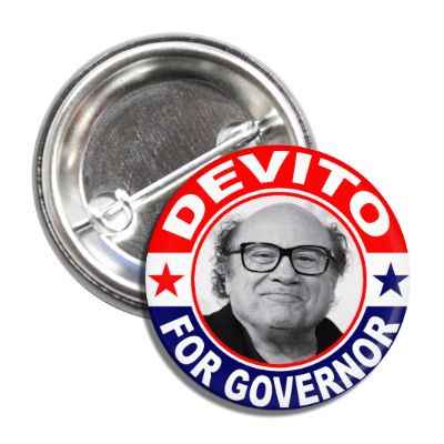 Patriotic red, white, and blue DeVito for Governor button pin