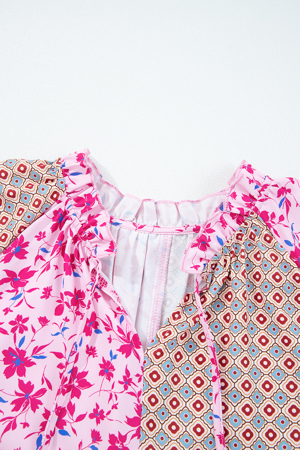 Boho Floral Patchwork Bubble Sleeve Blouse