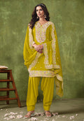 Monjolika Fashion Pear Color Embroidered Santoon Chanderi Silk Salwar Suit
