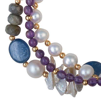 Three-Strand Amethyst Lapis Labradorite and Pearl Necklace - Image 2