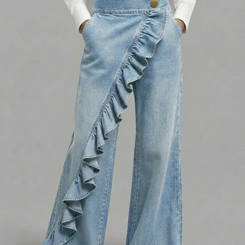 Women's Vintage Irregular Mid-Waist Slim Denim Jeans – Dark Blue, Light Blue, Black
