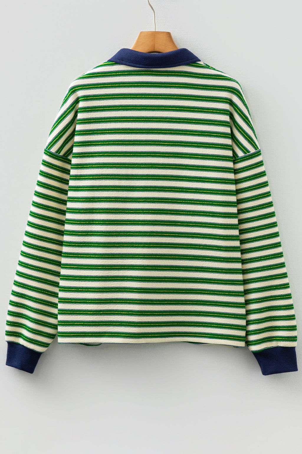 Stripe Contrast Zip Collared V-Neck Long Sleeve Top