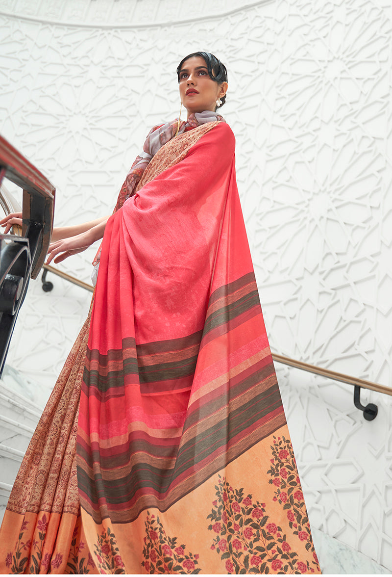 Multi Colour Digital Printed Crepe Silk Saree Classic Drape