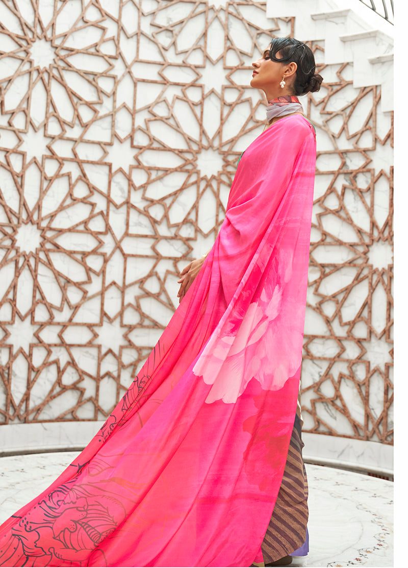 Multi Colour Digital Printed Crepe Silk Saree Classic Drape