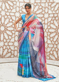 Blue crepe silk saree with elegant digital print design