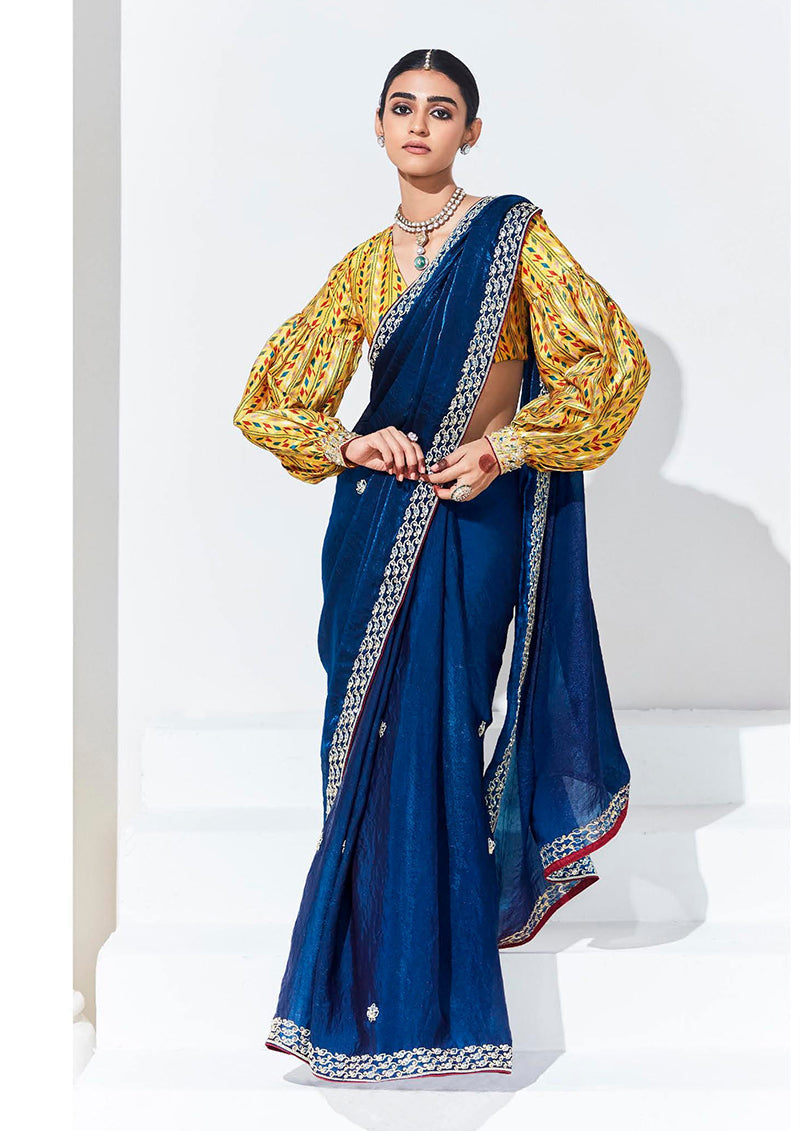 Dark Blue Embroidered Sequence Work Saree for Festivals