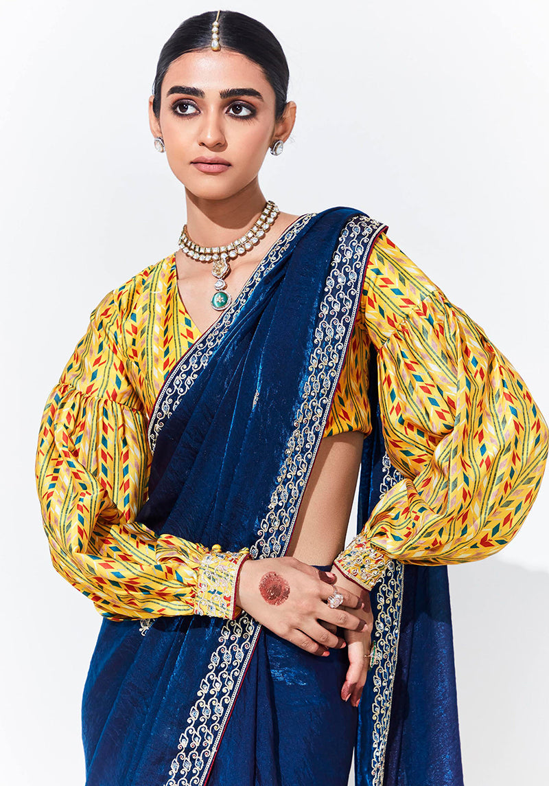 Dark Blue Embroidered Sequence Work Saree for Festivals