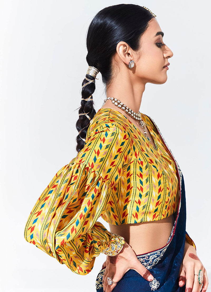 Dark Blue Embroidered Sequence Work Saree for Festivals