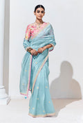 Sky blue embroidered sequence work saree for festivals