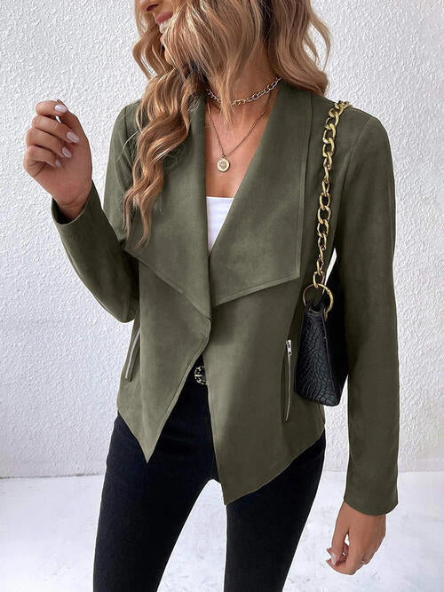 Women's Minimalist Collared Long Sleeve Jacket - Everyday Wear