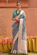 Lightweight Blue organza saree with modern prints