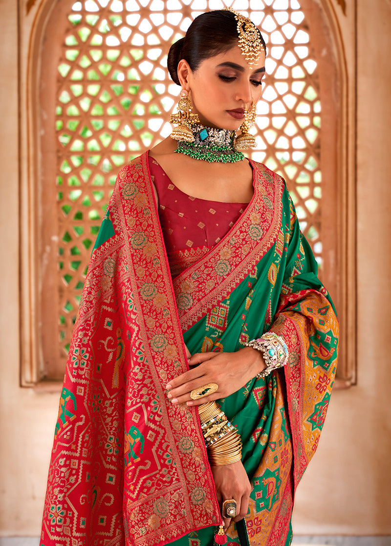 Green Banarasi Silk Saree with Zari Work