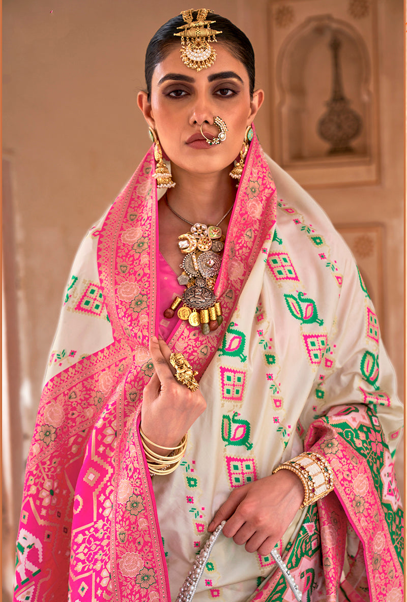 White Banarasi Silk Woven Saree Contemporary Ethnic Design