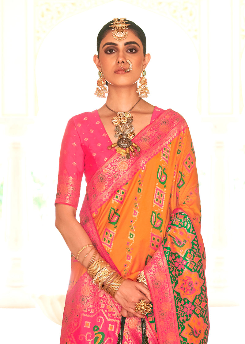 Yellow Banarasi Silk Designer Saree with Traditional Weaving