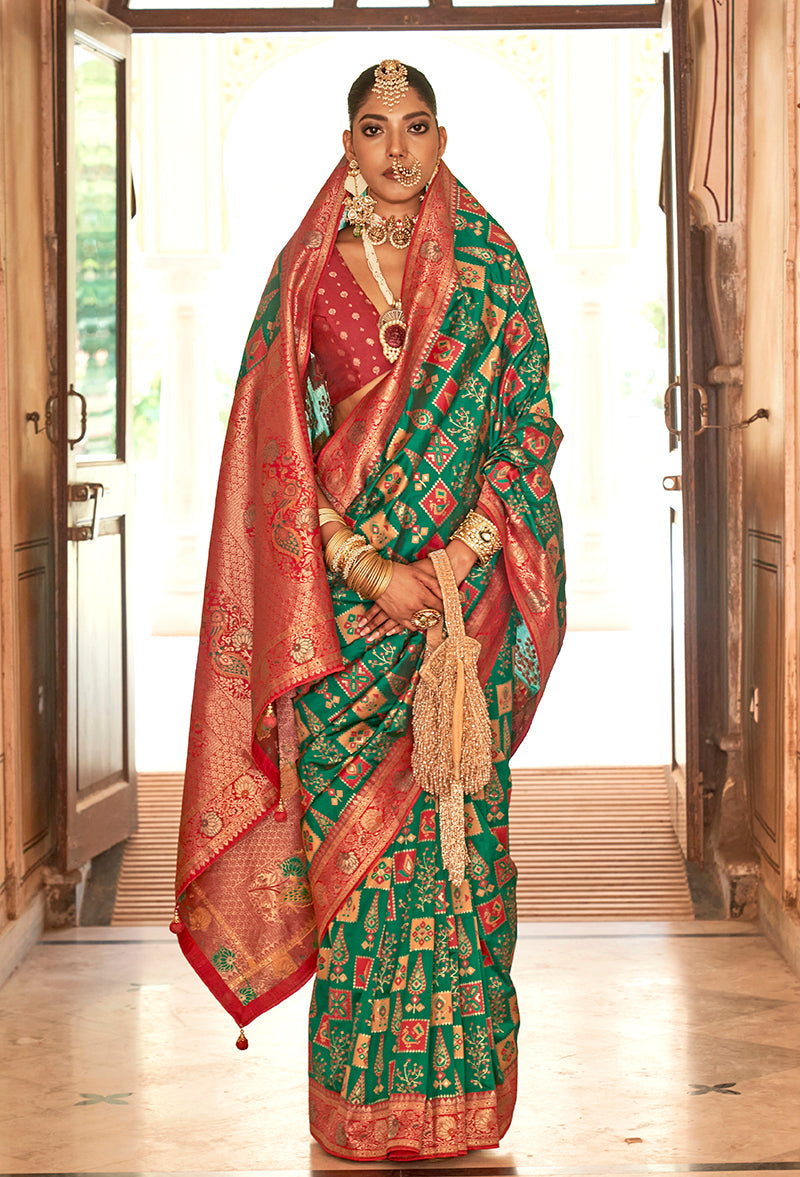 Green Weaving Banarasi Silk Saree Contemporary Ethnic Style