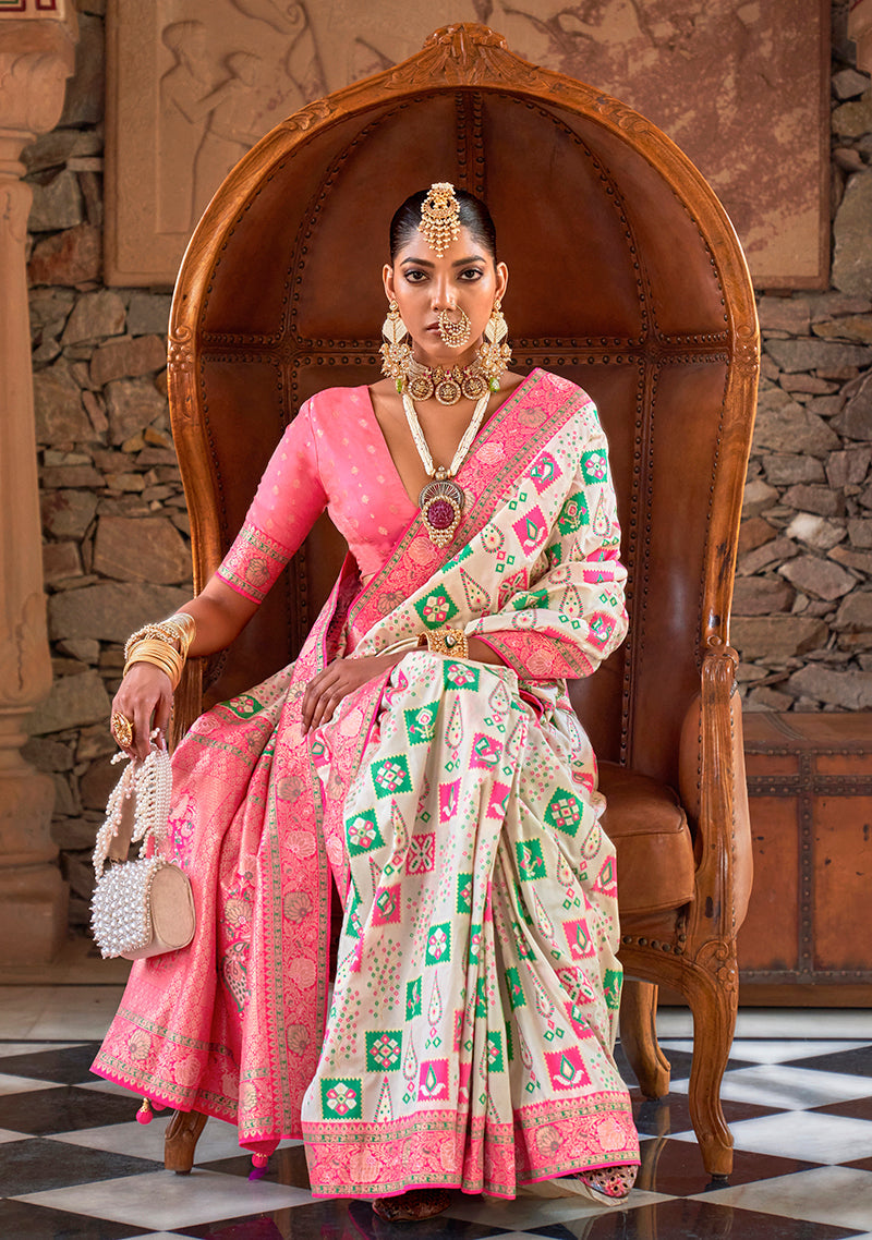 White Traditional Banarasi Silk Weaving Saree for Women