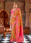 Mustard Banarasi Silk Zari Saree with Trendy Ethnic Weaving