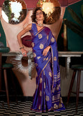 Classic purple satin silk saree with traditional zari weave patterns
