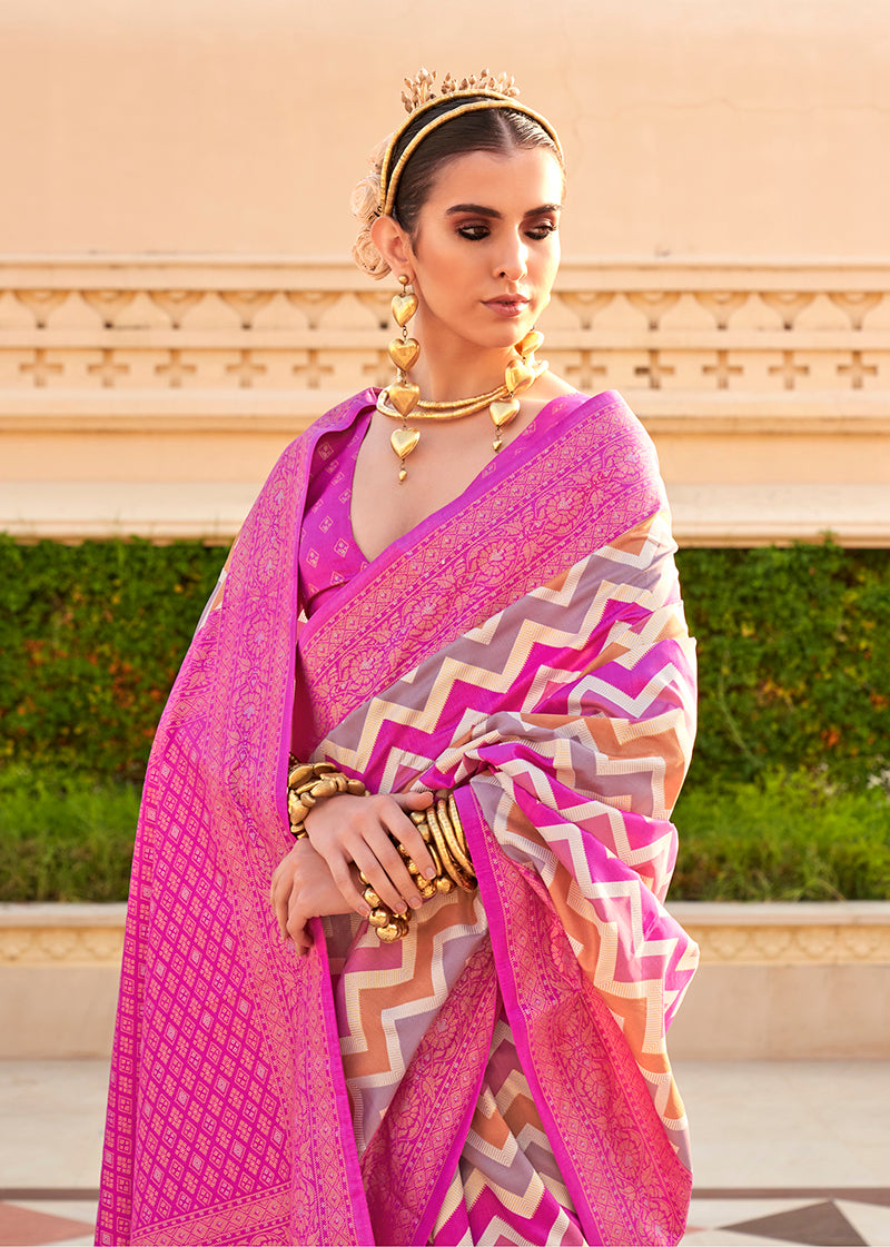 Magenta Silk Saree with Ethnic Foil Print Design