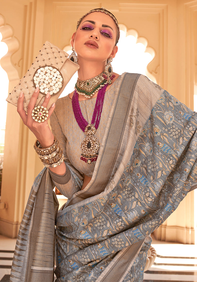 Raw Silk Foil Print Multi Colour Trendy Saree